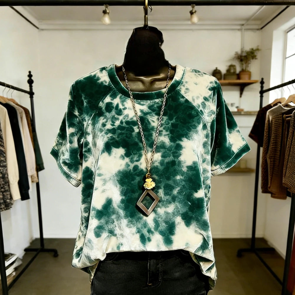 Women Fashion T-Shirts Soft Feel Short Sleeve Tops Trendy Gradient Color Animal Print Blouse for Casual Streetwear Loose Fit