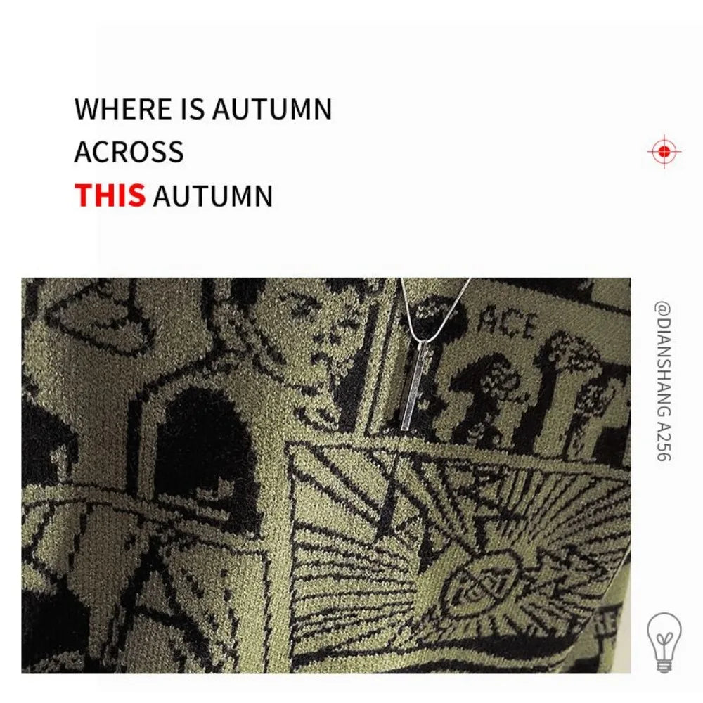 Floral Sweater for Men's Spring and Autumn Trendy Bottoming Shirt for Long Sleeves, Personalized Fashion Knitted Sweater