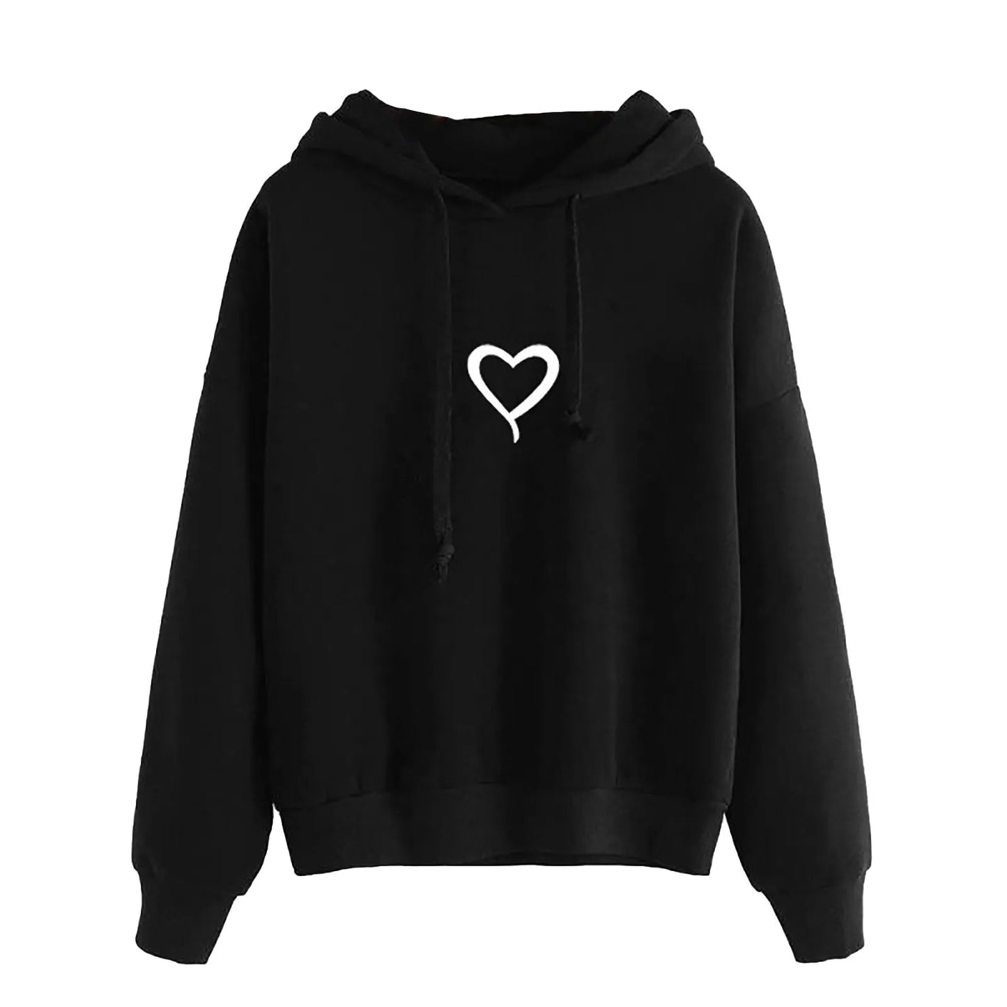 Fashionable Loose Fit Hooded Heart Print Sweatshirt