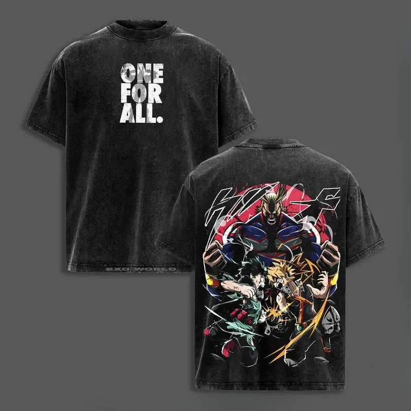 Midoriya Izuku Deku Print T-shirt Anime My Hero Academia Clothing Men Women Cotton Tshirts Retro Washed T Shirt Harajuku Tops