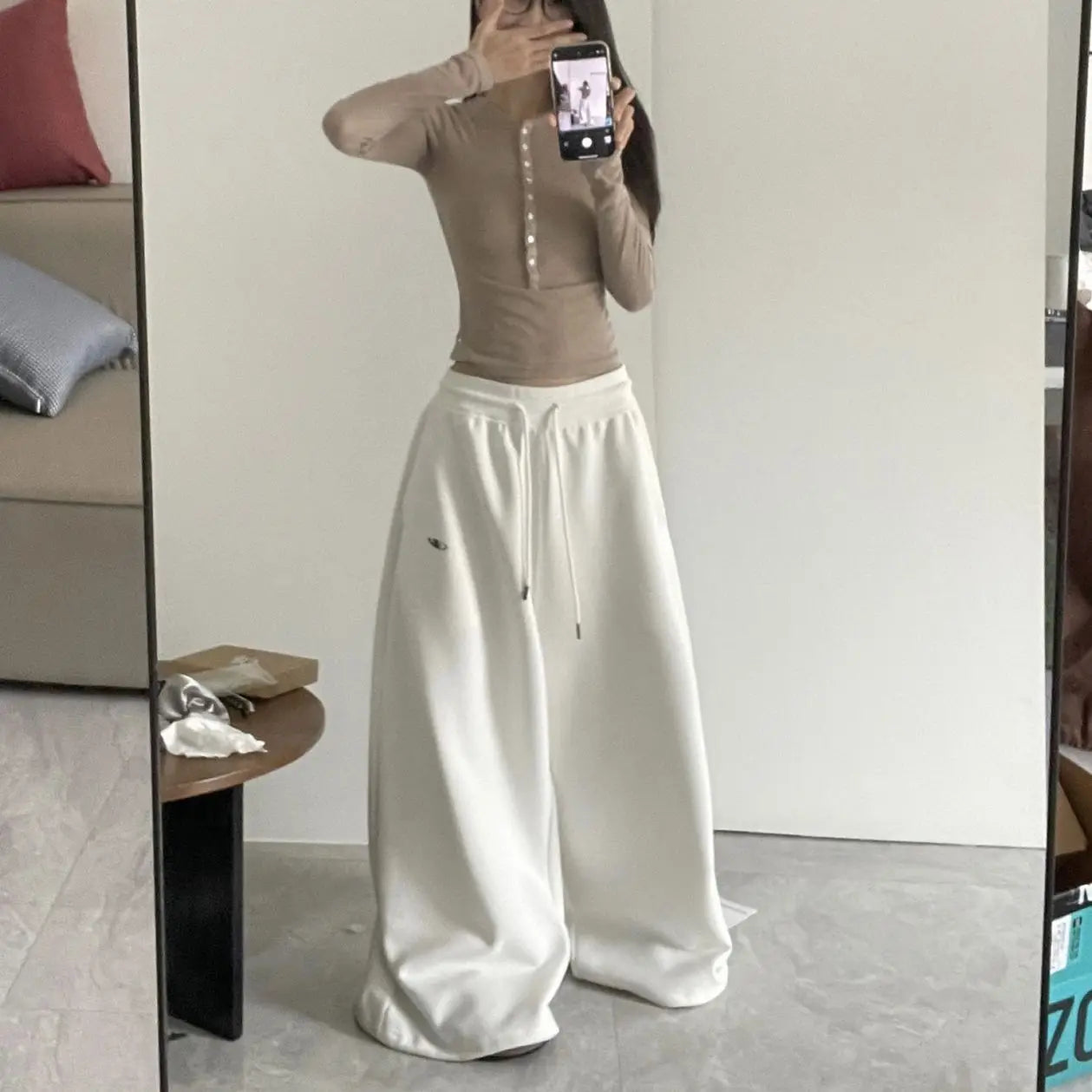 Oversized Grey Black Sweatpants Y2K Korean Streetwear Loose Casual Jogger Pants High Waist All Match Drawstring Trousers