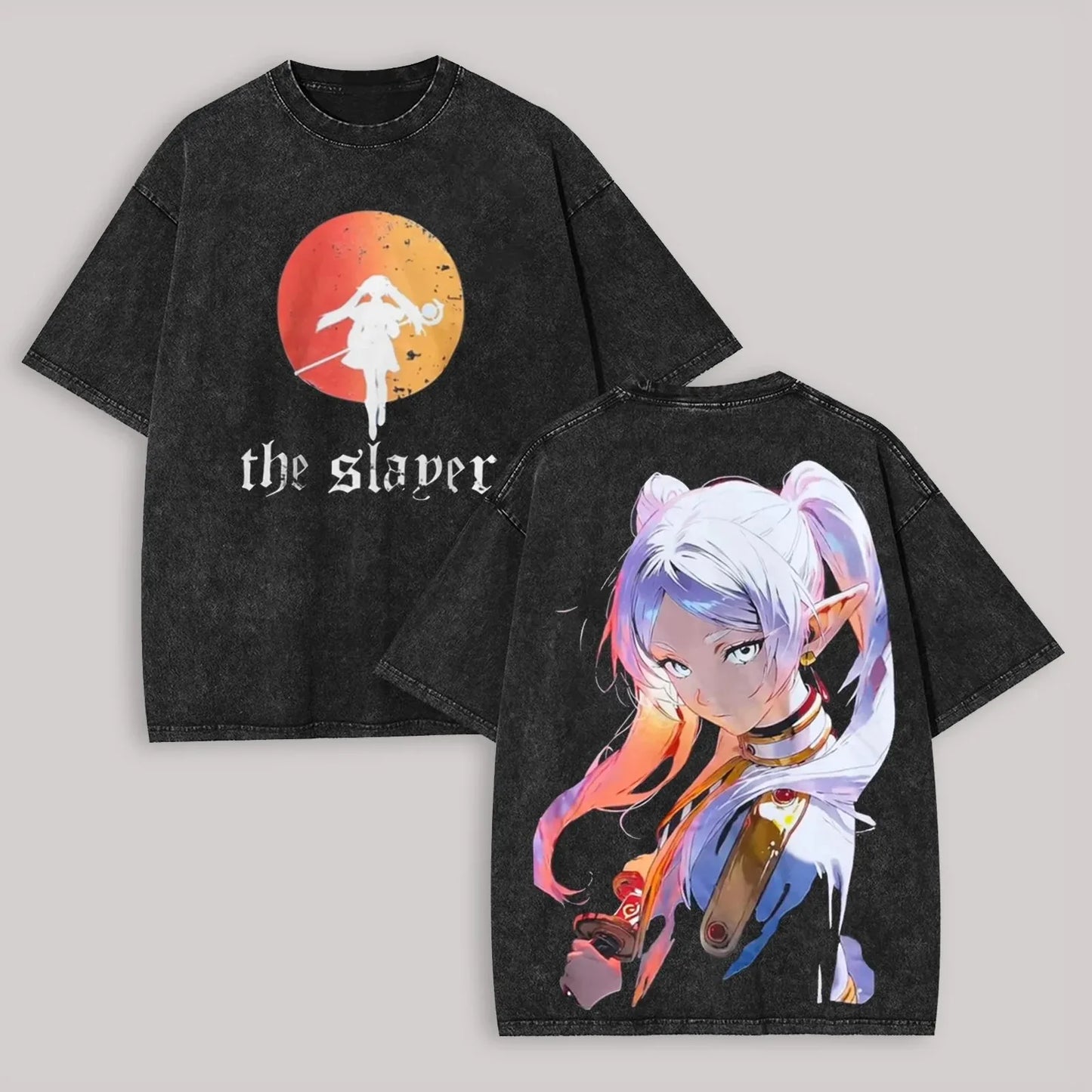 Harajuku Anime Frieren Beyond Journey's End T-shirt Unisex Clothing Washed Oversized T Shirt Short Sleeve Cotton Tees Tops