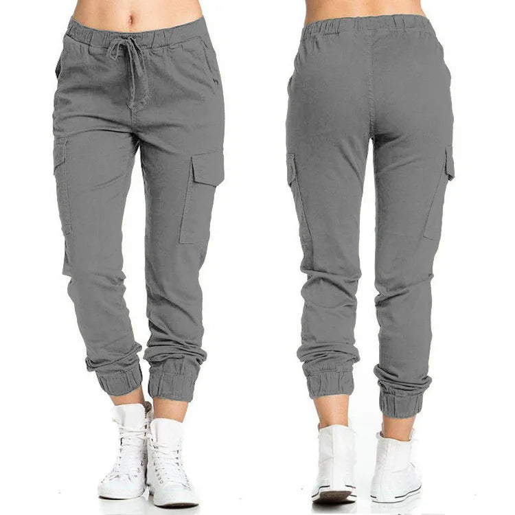 OWNER GIRL New Solid Jogger Women's Cargo Pants Multi-Pocket Drawstring Elastic Waist Women Sports Pants Streetwear Casual Long Pant