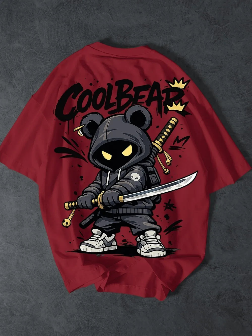 European and American Men's Summer Cartoon Warrior Letter Print Comfortable and Breathable Round Neck T-Shirt Outdoor Street Top