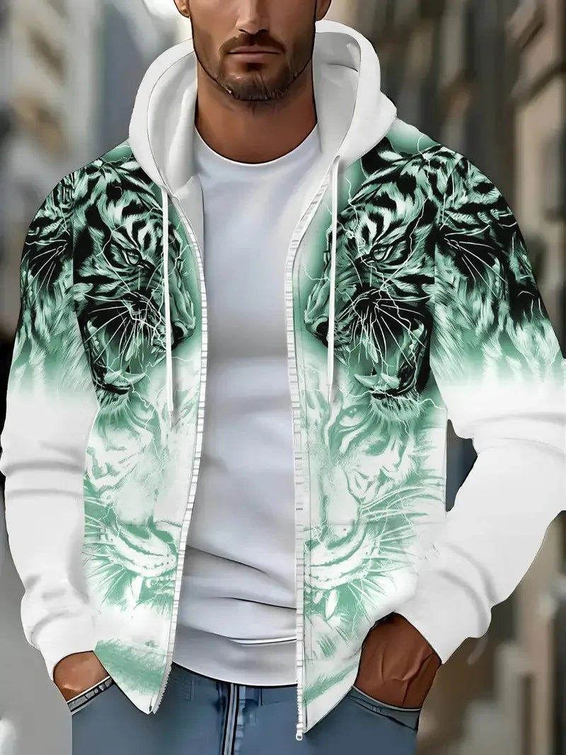 Street Style Men's Hoodies Versatile Printed Casual Man's Hoodies Zipper Jackets Men's Sweatshirts Casual Zipper Cardigans Gifts