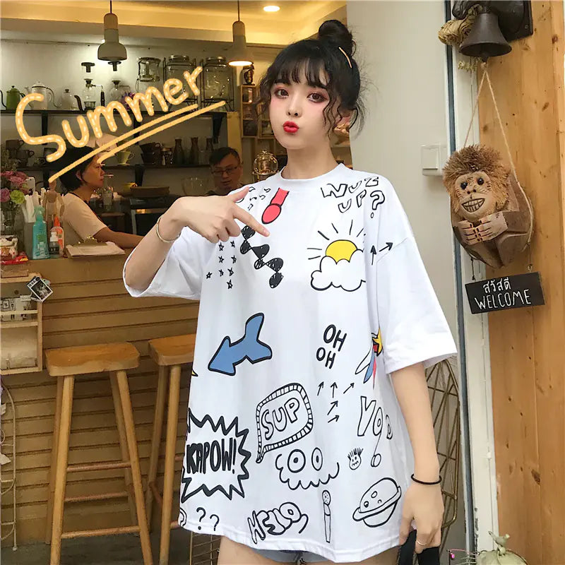 Oversized Comic Print T-Shirt