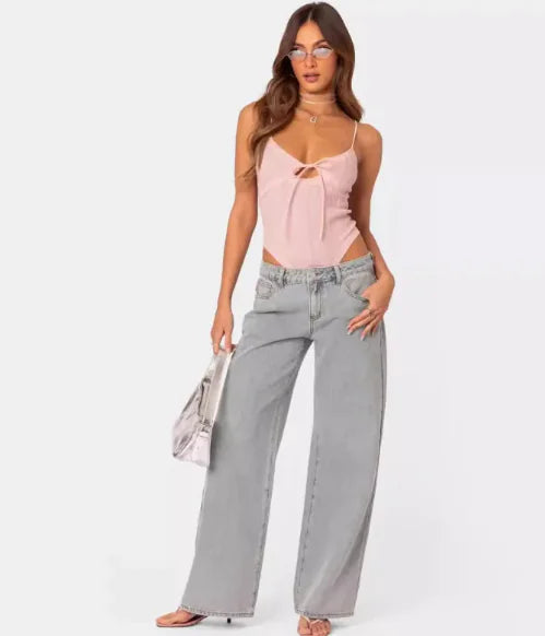 Loose Retro Bow Printed Jeans