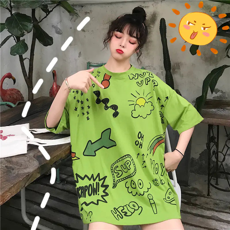 Oversized Comic Print T-Shirt