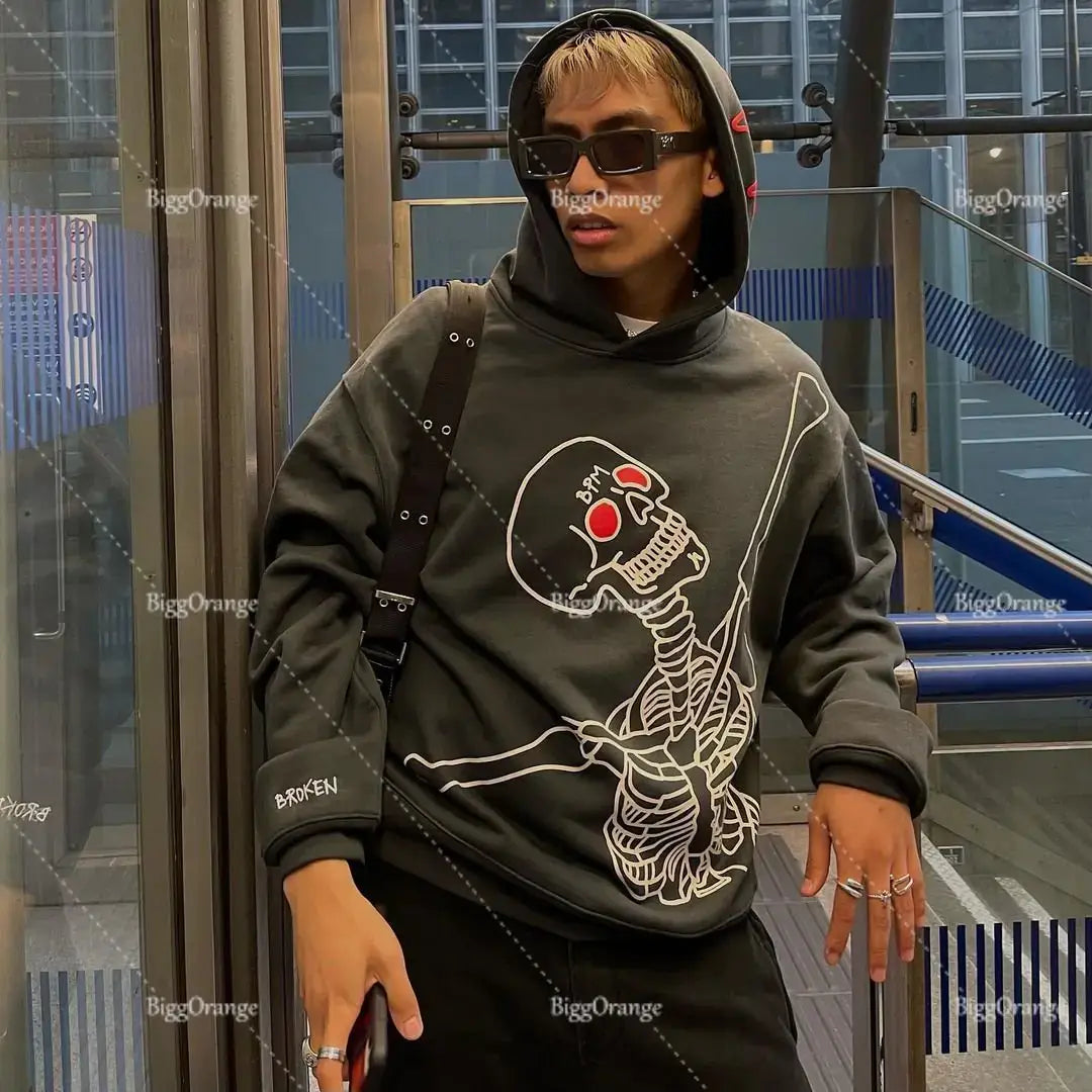 Oversized Skull Print Hoodie