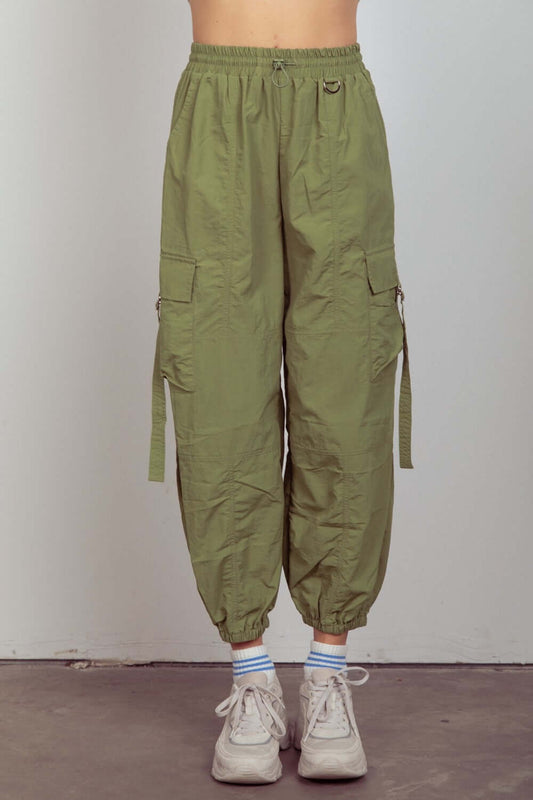 VERY J Elastic Waist Woven Women's Cargo Pants (Military Green)