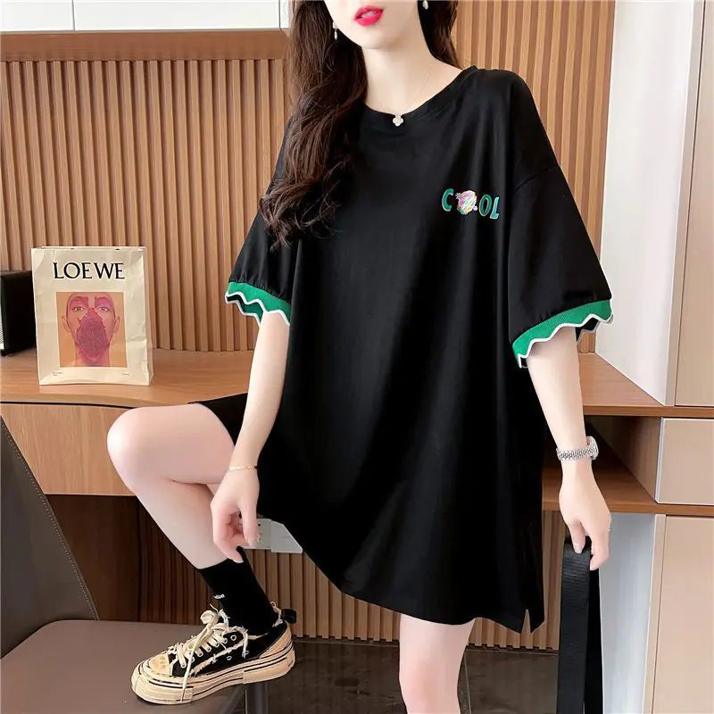 Patchwork Print Oversized Casual T-Shirt