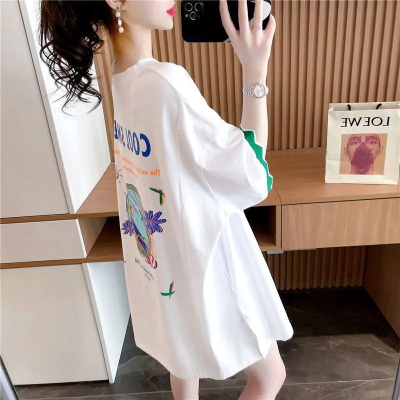 Patchwork Print Oversized Casual T-Shirt