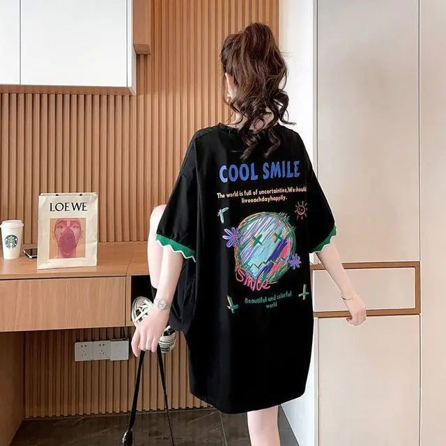 Patchwork Print Oversized Casual T-Shirt
