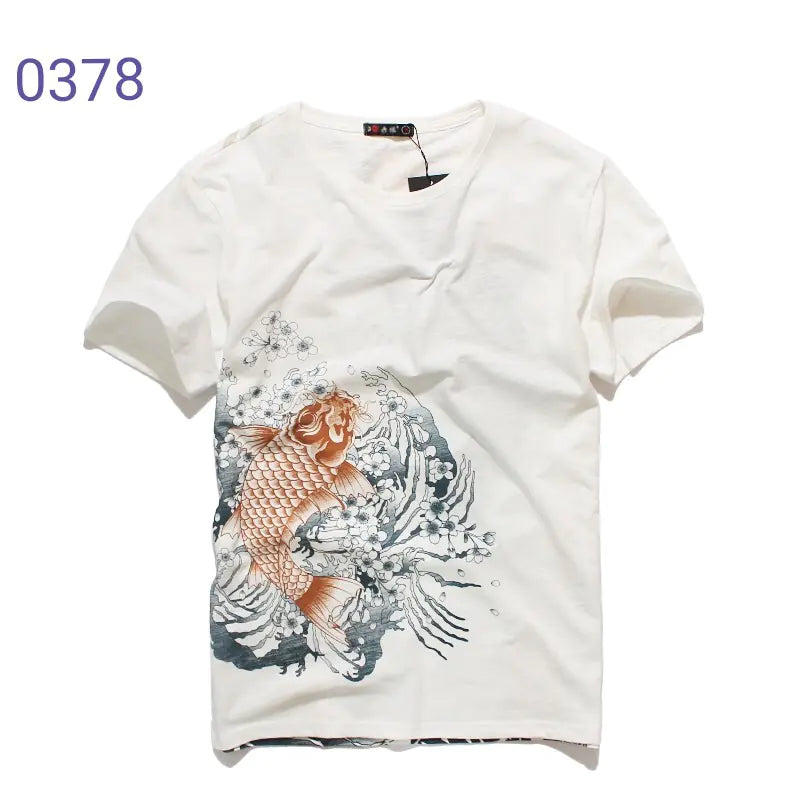 Embroidered T-Shirt with Chinese Style Koi Design