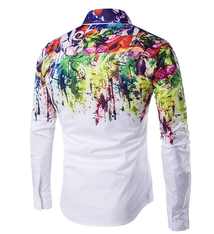Urban Fashion Ink Splash Slim Fit Long Sleeve Shirt