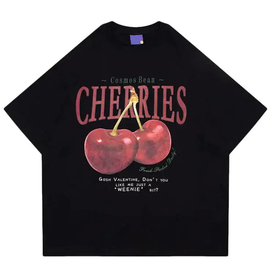 American-Style Printed Cherries Short-Sleeve T-Shirt