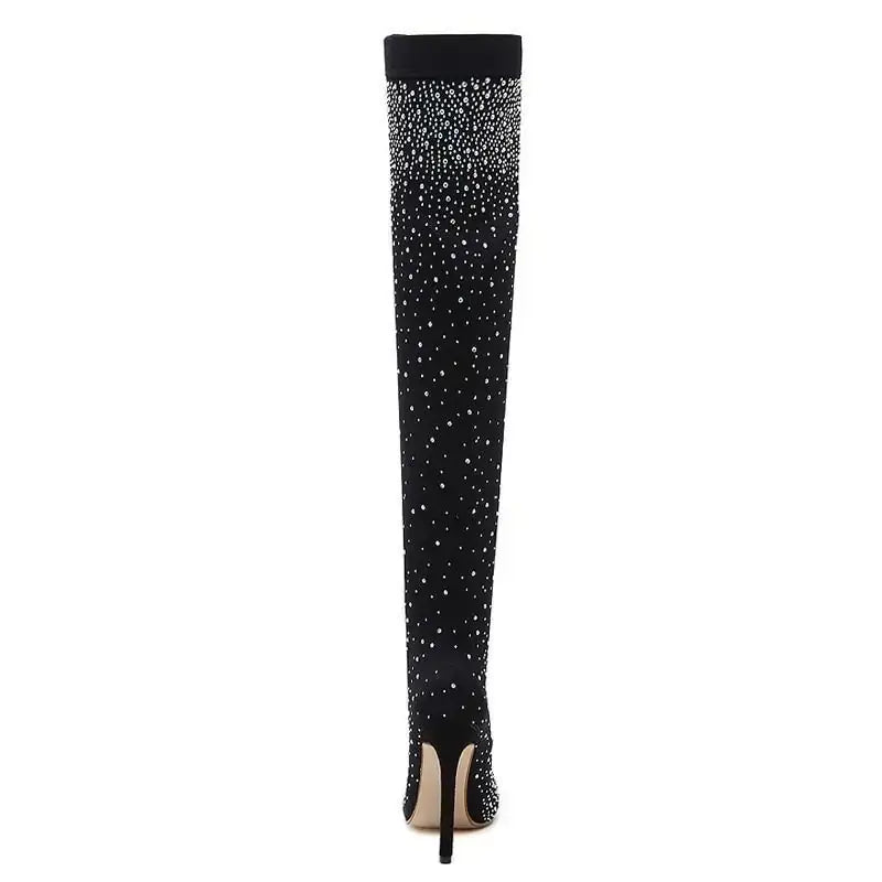 Crystal Thigh-High Boots - FASHION FLOOD
