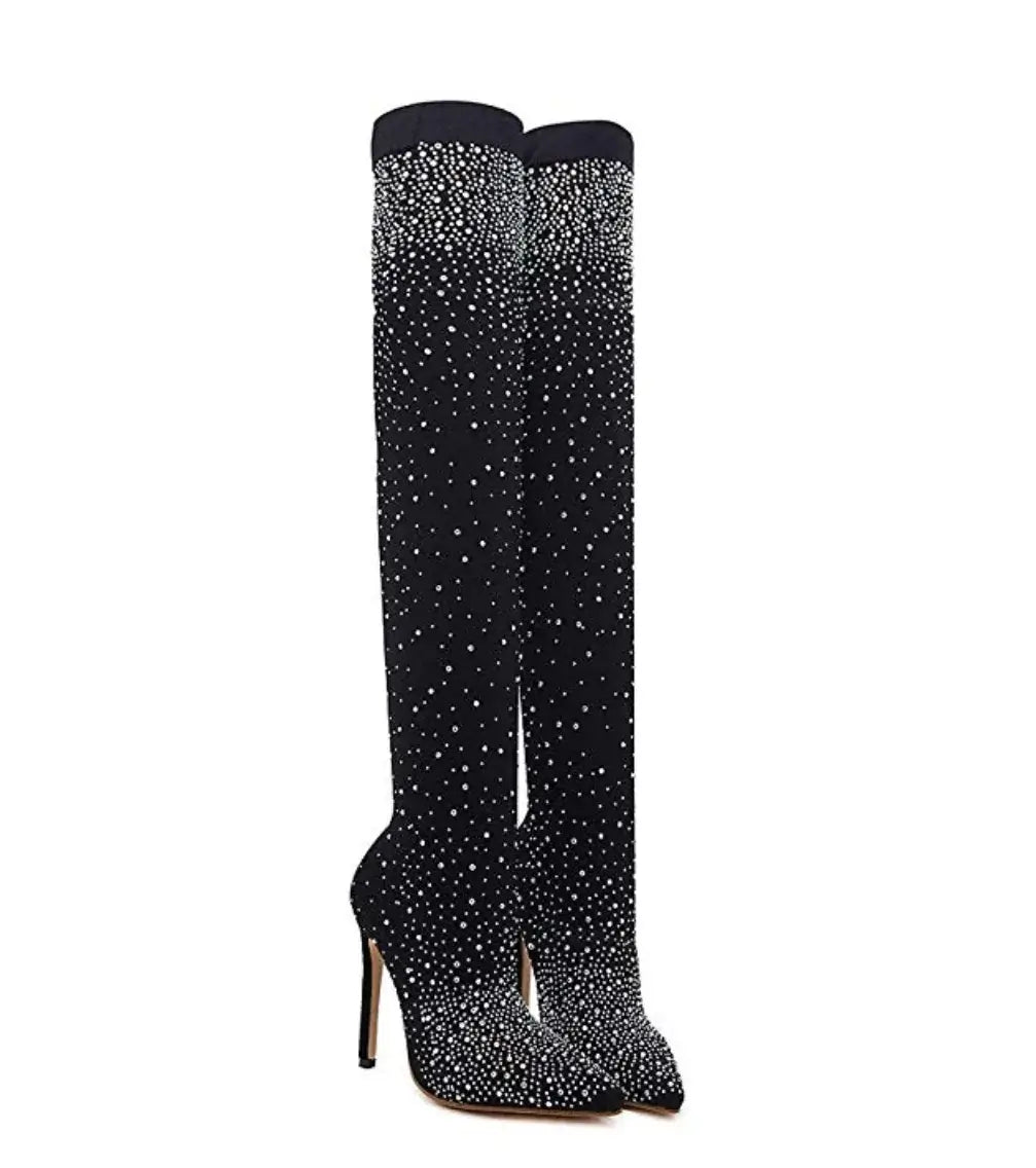 Crystal Thigh-High Boots - FASHION FLOOD