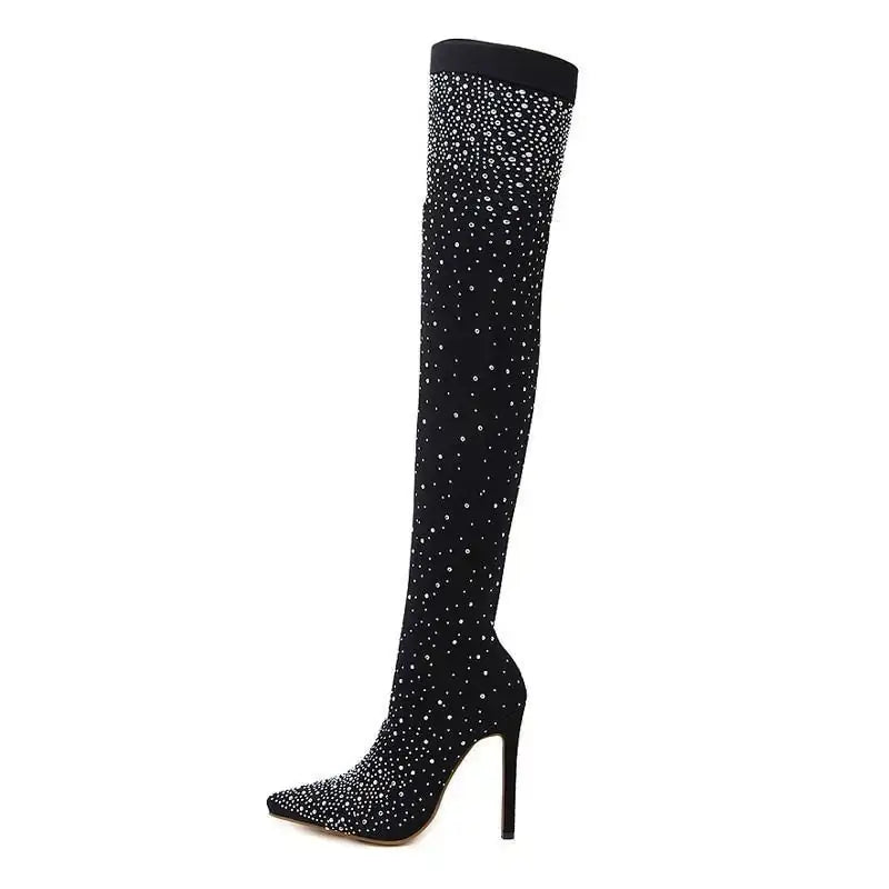 Crystal Thigh-High Boots - FASHION FLOOD
