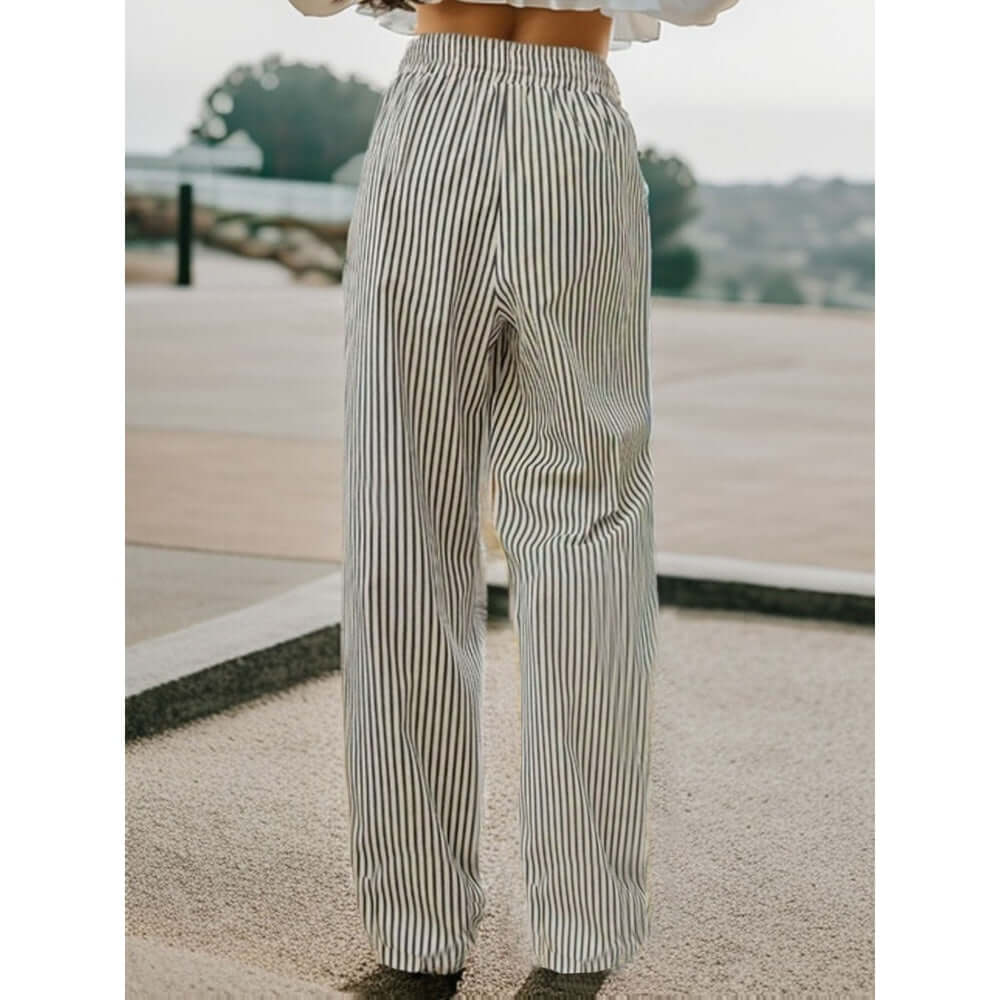 Drawstring Striped Elastic Waist Pants - FASHION FLOOD
