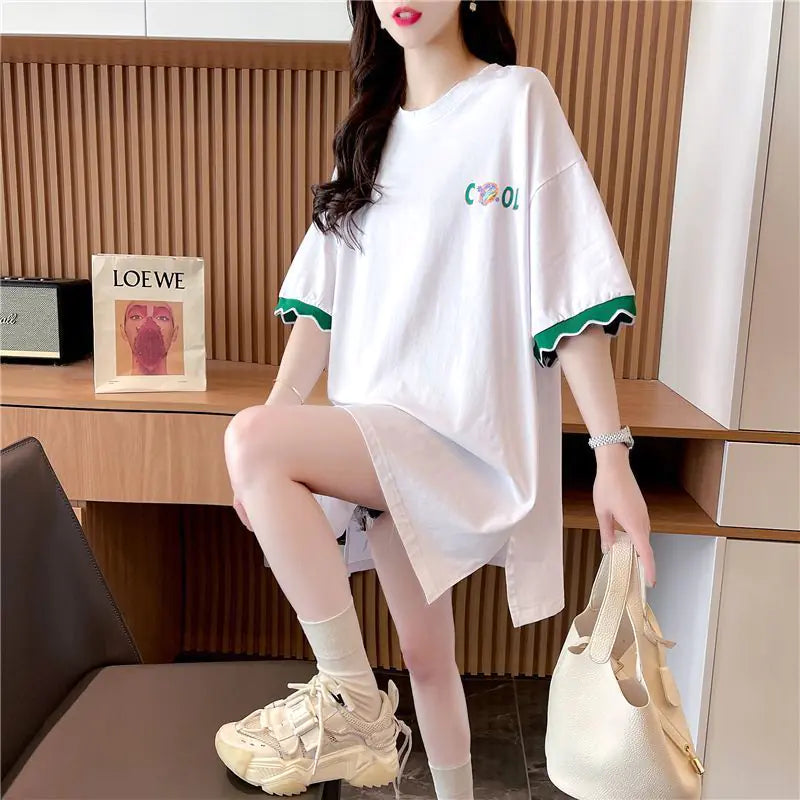 Patchwork Print Oversized Casual T-Shirt
