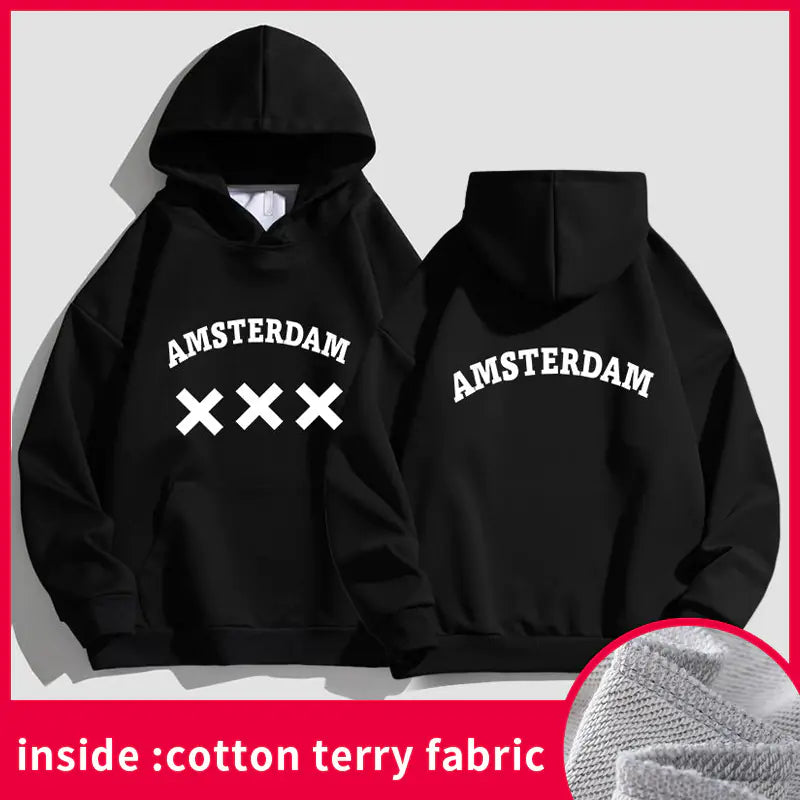Amsterdam Unisex Hoodie - Black Oversized Sweatshirt