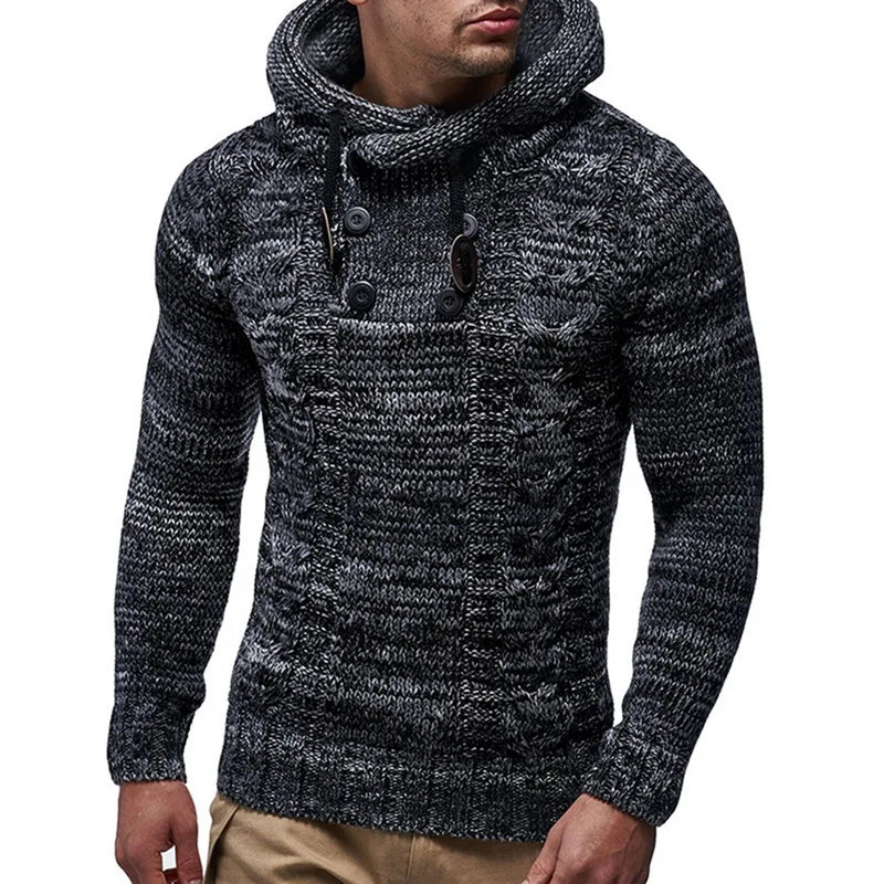 Men's Fashion Solid Color Knit Hooded Sweaters 2023 New O-Neck Long Sleeve Slim Fit Pullover Tops Autumn Winter