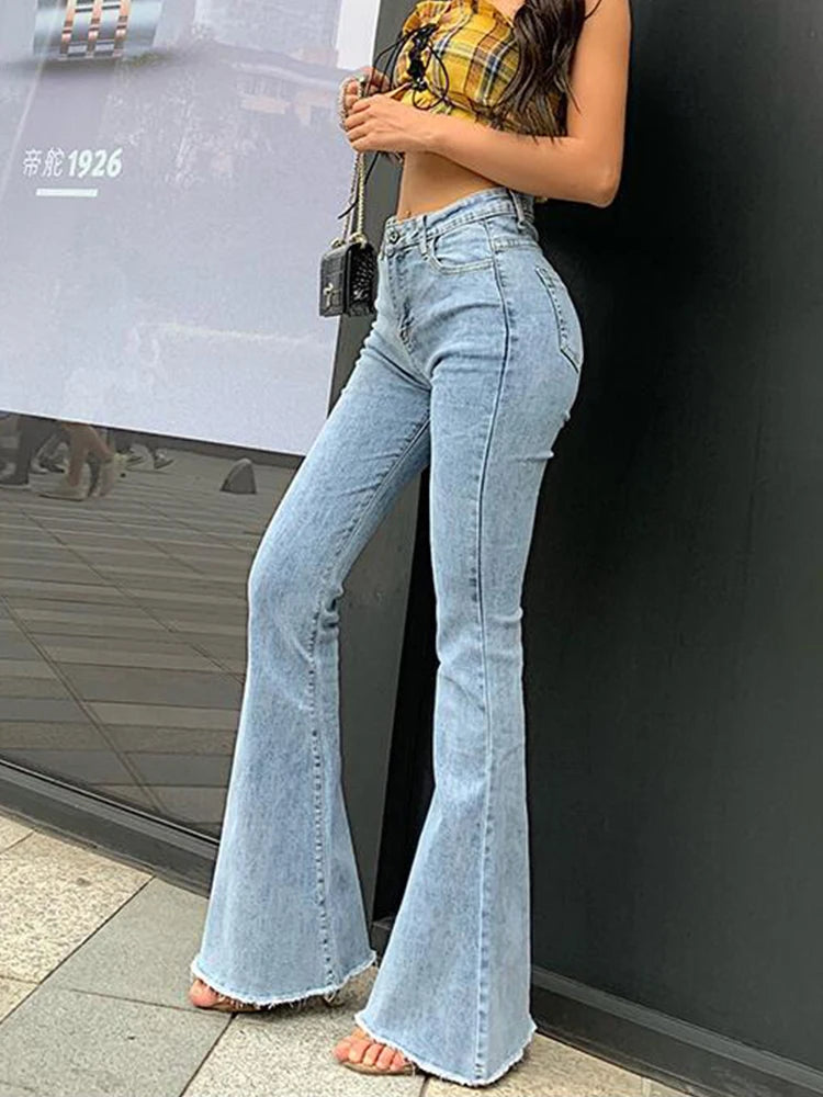 Women High Waist Flare Jeans Pants Vintage Skinny Ladies Jeans Women Fashion Stretch Denim Trousers Plus Size Wide Leg Jeans