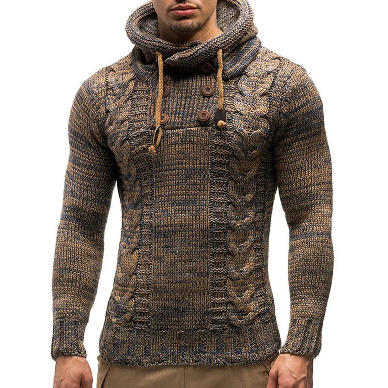Men's Fashion Solid Color Knit Hooded Sweaters 2023 New O-Neck Long Sleeve Slim Fit Pullover Tops Autumn Winter
