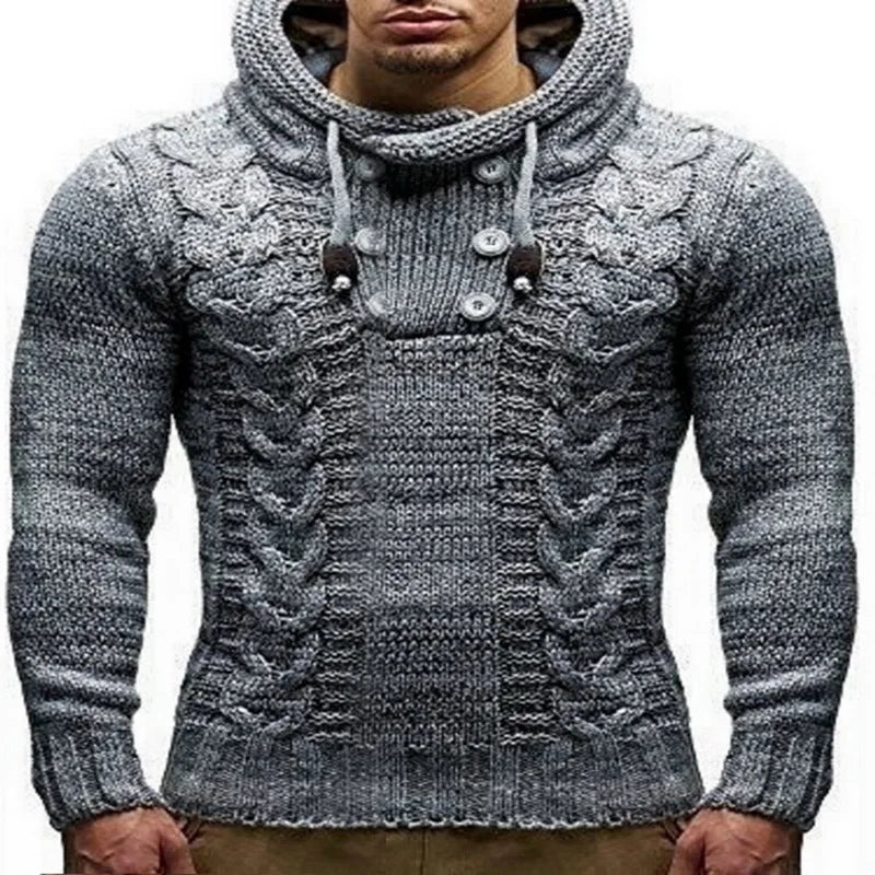Men's Fashion Solid Color Knit Hooded Sweaters 2023 New O-Neck Long Sleeve Slim Fit Pullover Tops Autumn Winter