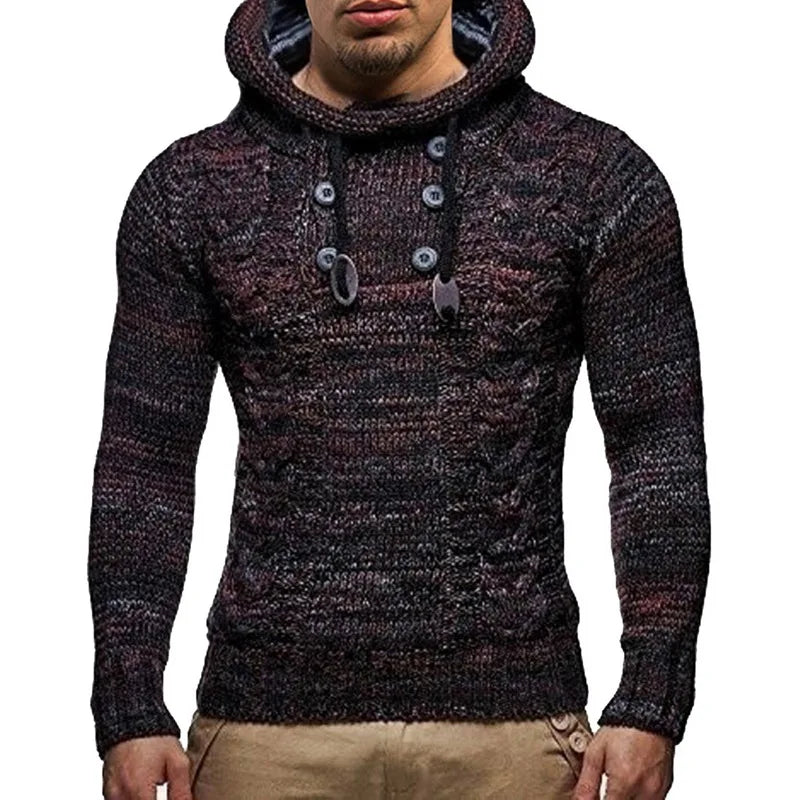 Men's Fashion Solid Color Knit Hooded Sweaters 2023 New O-Neck Long Sleeve Slim Fit Pullover Tops Autumn Winter