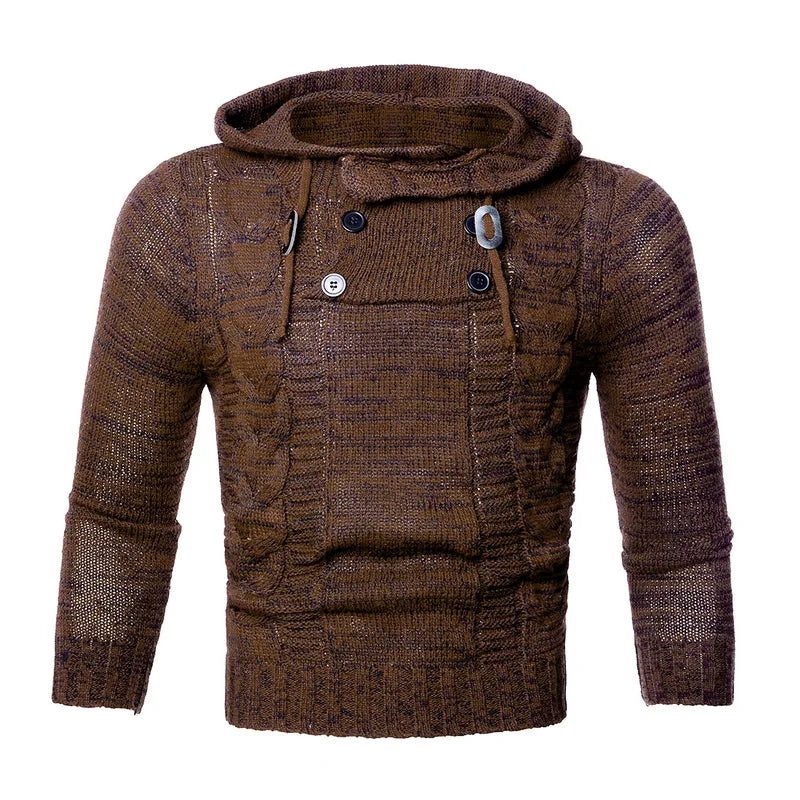 Men's Fashion Solid Color Knit Hooded Sweaters 2023 New O-Neck Long Sleeve Slim Fit Pullover Tops Autumn Winter
