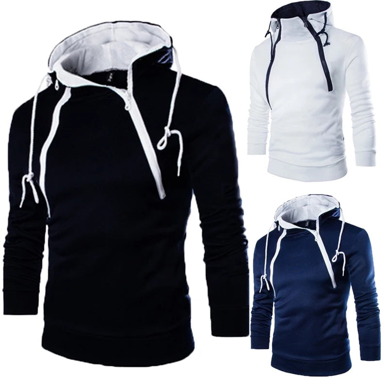 LETSNAGOU Men's Hoodies Long Sleeve Sweatshirts for Men Zipper Hooded Pullover High Neck Mens Sweatshirt Top Jacket Coat Black Sweater