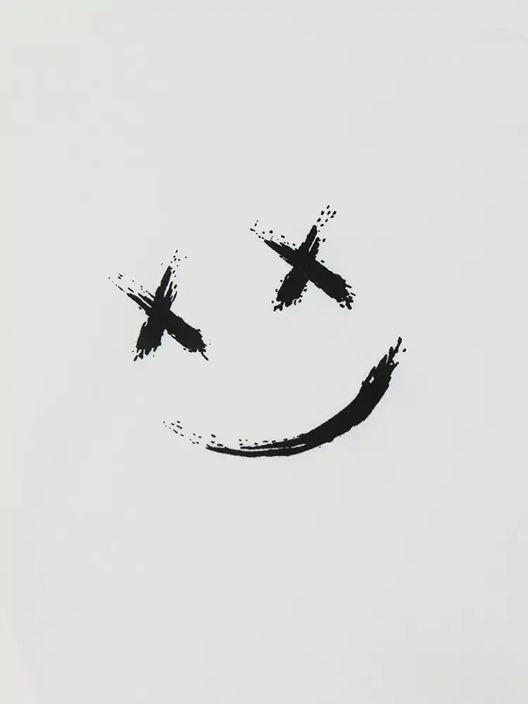 High Fashion Button Down Graffiti Smile Print Shirt - FASHION FLOOD