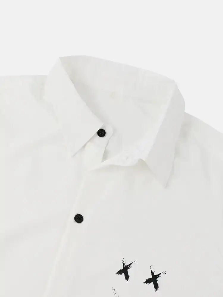 High Fashion Button Down Graffiti Smile Print Shirt - FASHION FLOOD