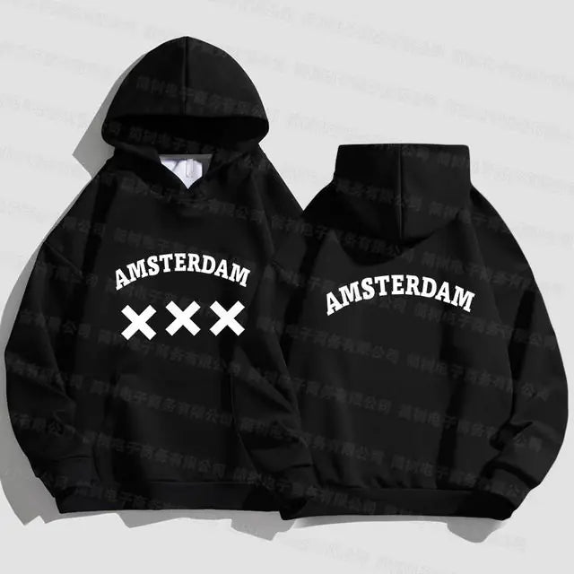 Amsterdam Unisex Hoodie - Black Oversized Sweatshirt