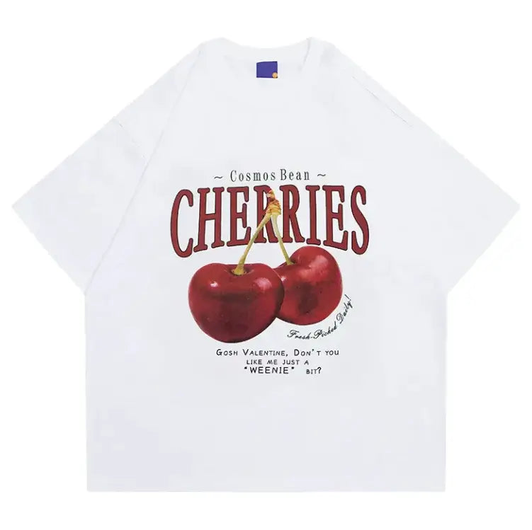 American-Style Printed Cherries Short-Sleeve T-Shirt