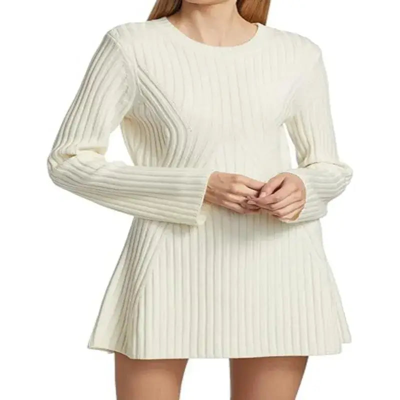 Long Sleeved Knitted Wool Dress - FASHION FLOOD
