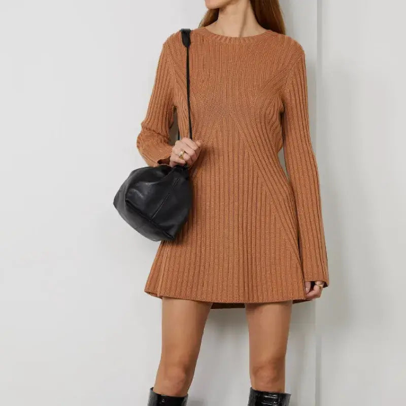 Long Sleeved Knitted Wool Dress - FASHION FLOOD
