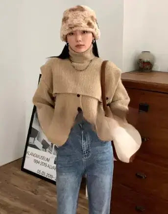 Loose Fitting High Neck Shawl Top - FASHION FLOOD