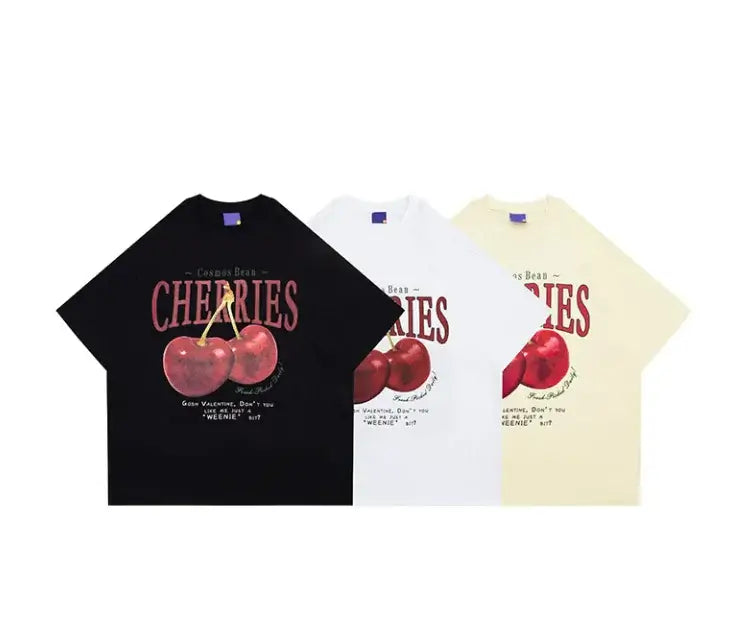 American-Style Printed Cherries Short-Sleeve T-Shirt