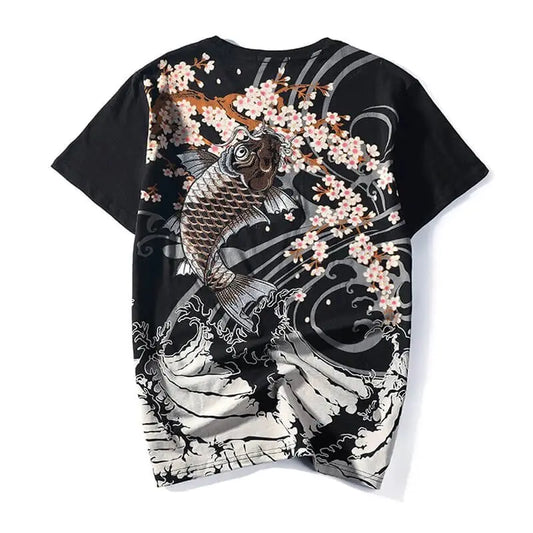 Embroidered T-Shirt with Chinese Style Koi Design