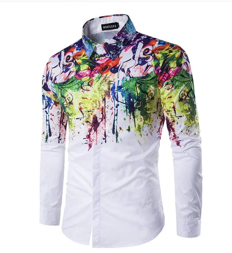 Urban Fashion Ink Splash Slim Fit Long Sleeve Shirt