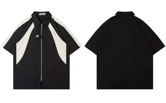 Oversized American Style Double Zipper Short Sleeve Jacket