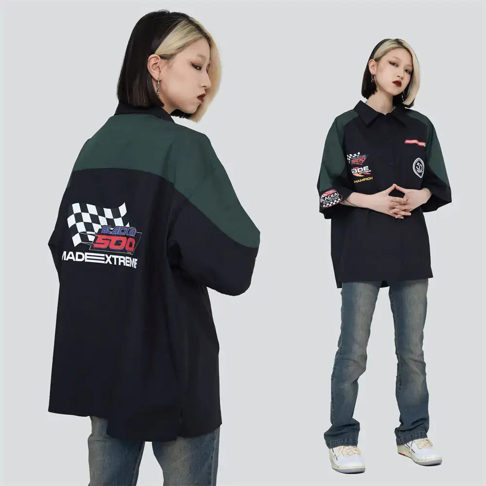 Retro Punk Patchwork Oversized Shirt - FASHION FLOOD