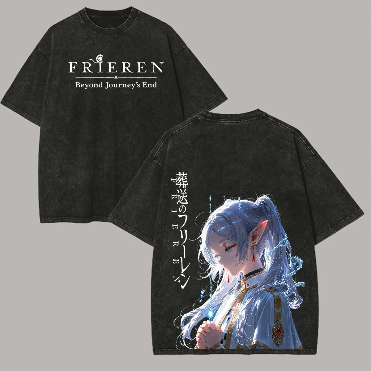 Harajuku Anime Frieren Beyond Journey's End T-shirt Unisex Clothing Washed Oversized T Shirt Short Sleeve Cotton Tees Tops