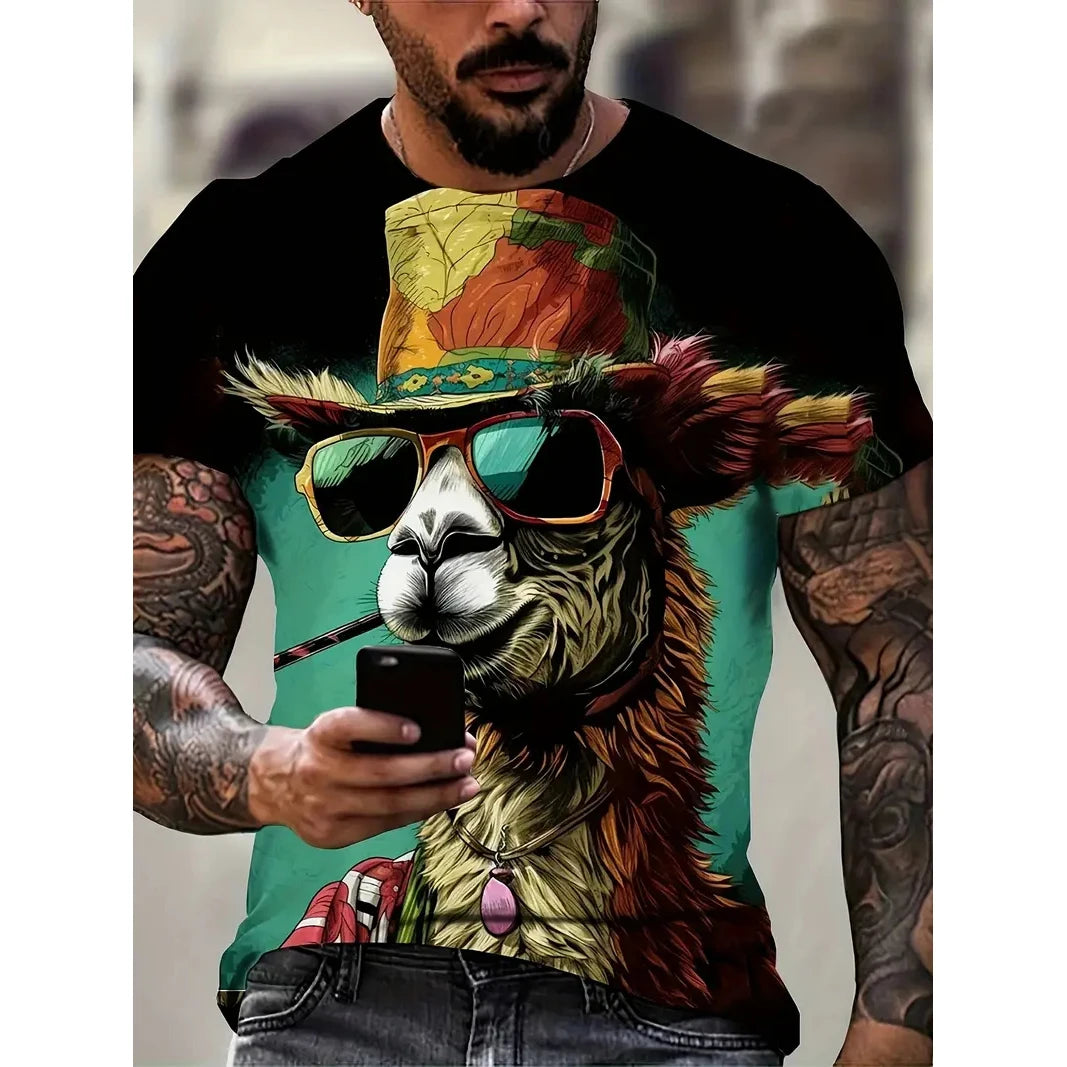 Funny 3D Animal Print Men's T Shirt Leisure Round Neck Short Sleeve Tops Street Hip Hop Style Summer Tees Fashion Loose Pullover