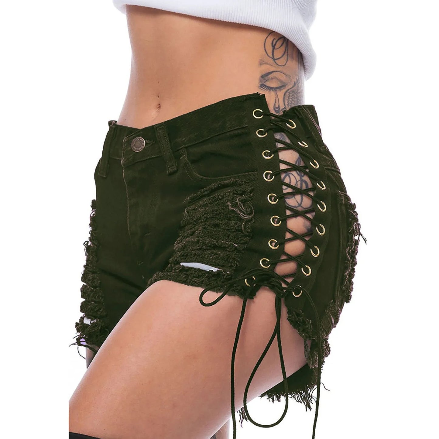 Sexy Women's Jeans Fashion Casual Side Lace-Up Denim Shorts Sexy Hot Denim Short pants Club dance Ripped short jeans