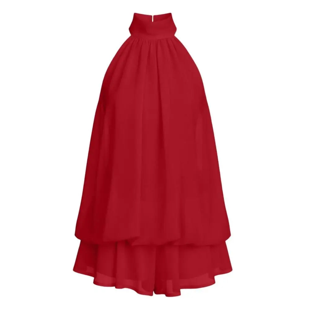 New Halter Tie Party Dress Backless Chiffon Going Out Dresses Sleeveless Ruffle Brunch Outfit