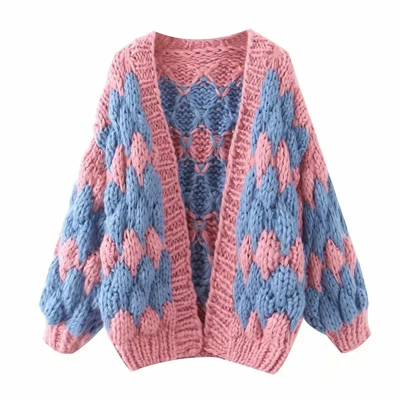 Thick Sweater cardigans for women invierno handmade knitted sweater Balloon long sleeve boho sweaters coat oversize outwear
